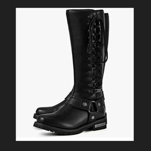 NIB Dream Apparel Women's Black Motorcycle Boots, Adjustable Wide Calf, Size 9